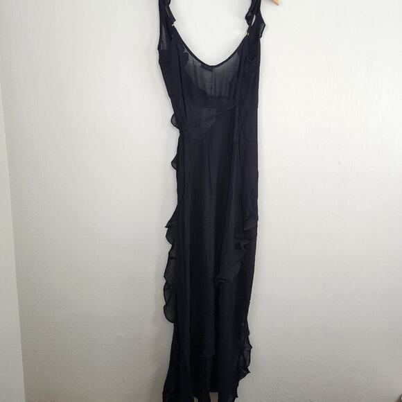 NEW Rumored NWT Sheer Ruffle Wrap Maxi Coverup Black M - Picture 12 of 14